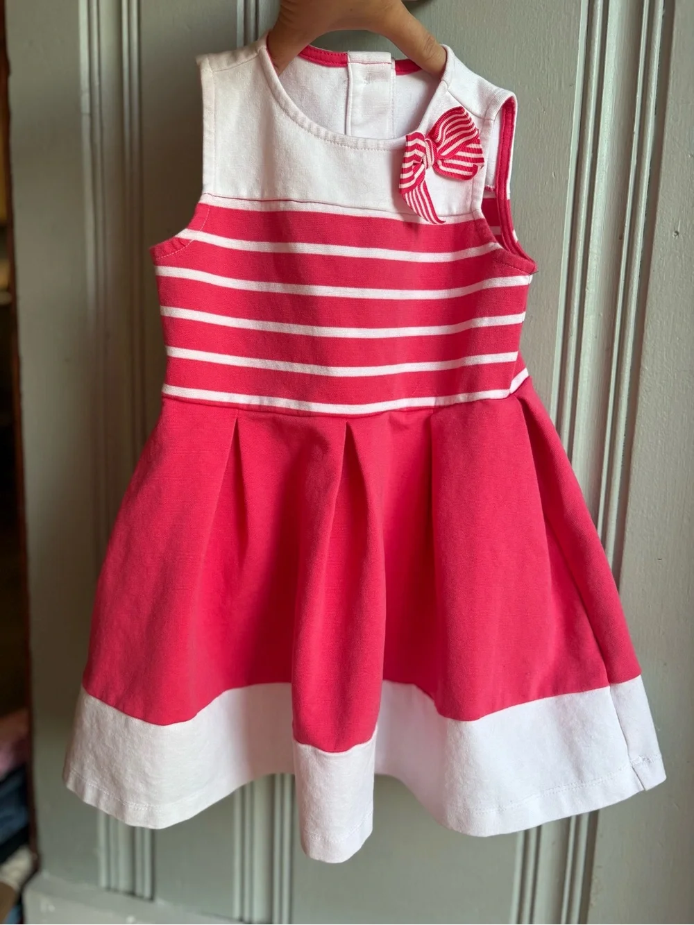 2T Coral Pink Gymboree Girls Sleeveless Striped Fit-and-Flare Dress with Bow